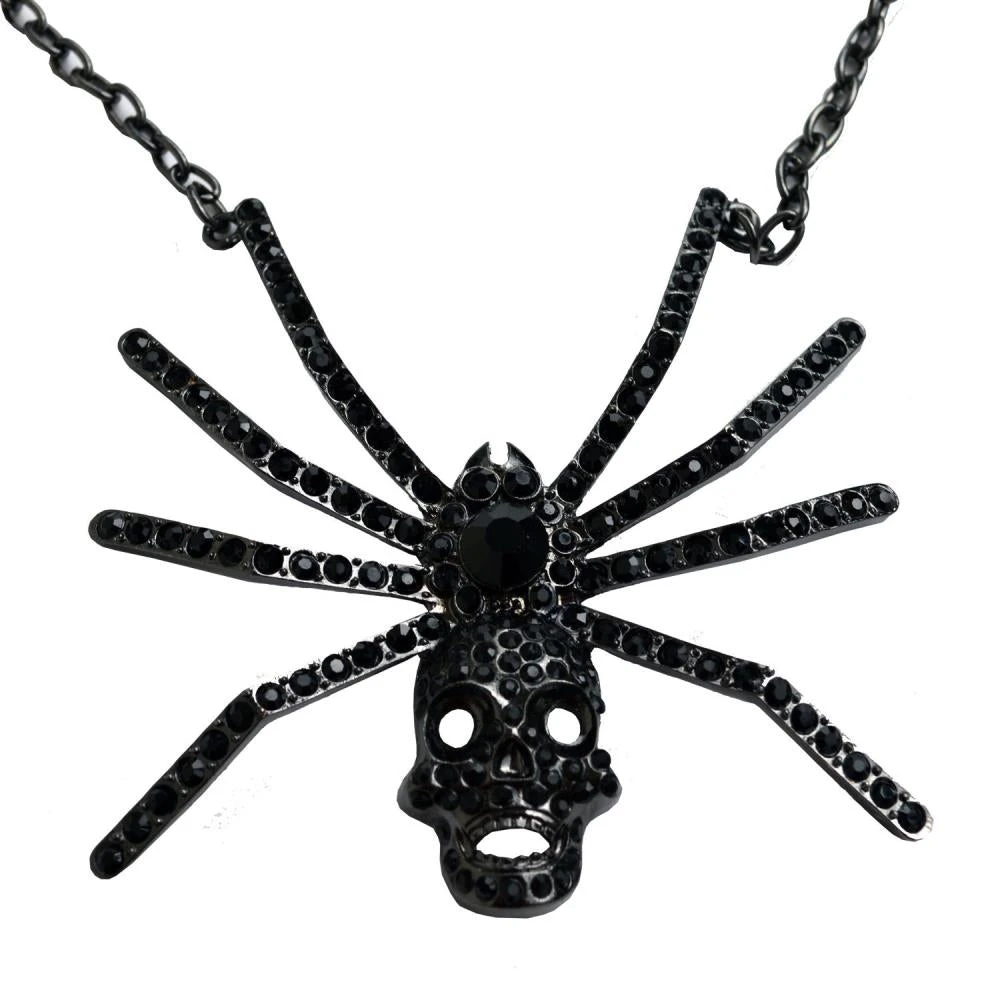 Dia Spider Skull Necklace Black 1 Dia Spider Skull Necklace Black