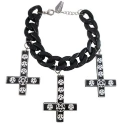 Inverted Cross Pentagram Bracelet Black