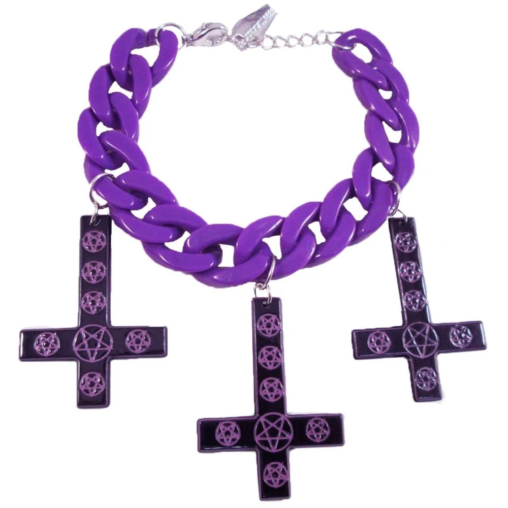 Inverted Cross Pentagram Bracelet Purple 1 Inverted Cross Pentagram Bracelet Purple