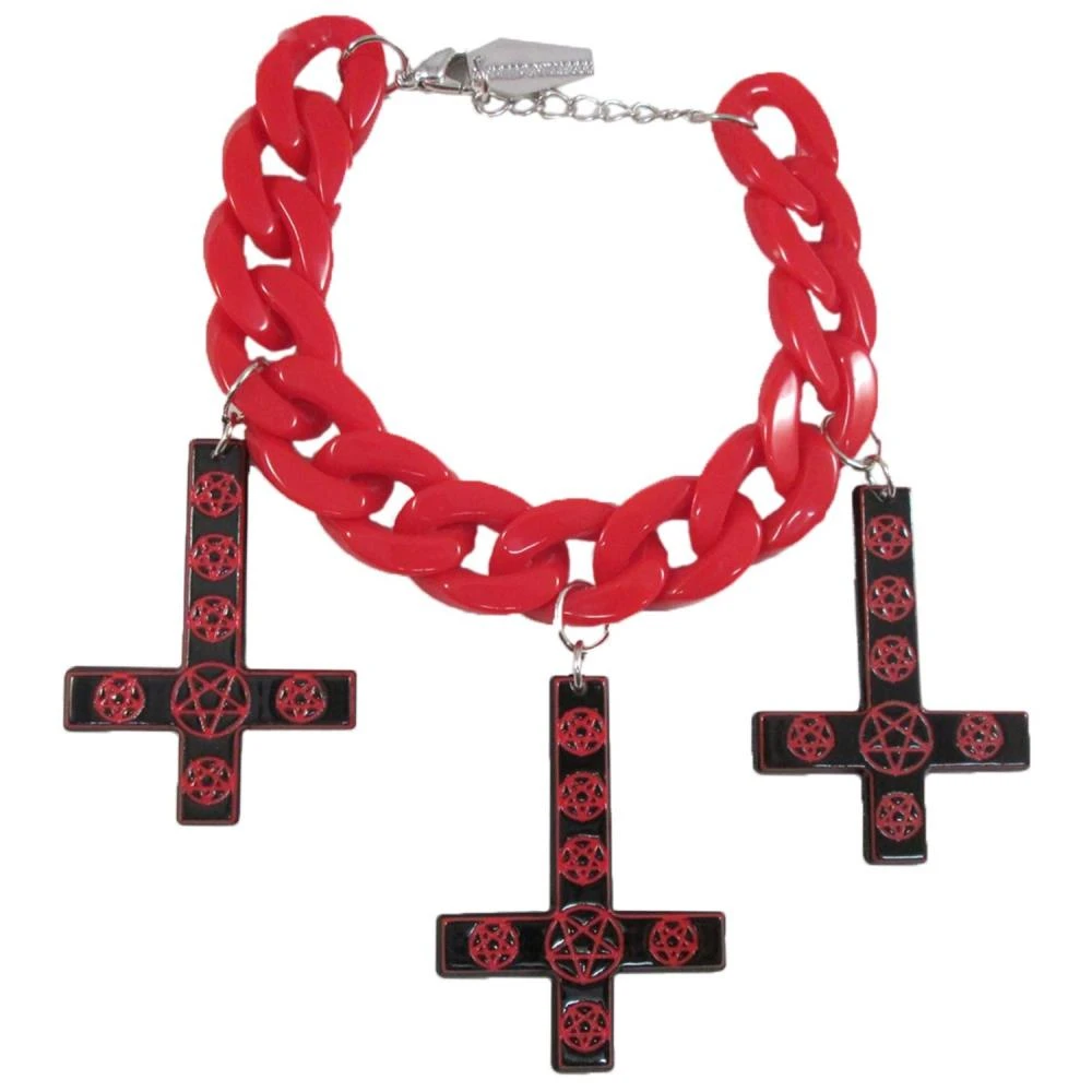 Inverted Cross Pentagram Bracelet Red 1 Inverted Cross Pentagram Bracelet Red