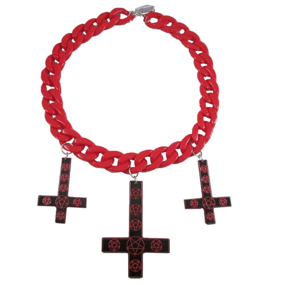 Inverted Cross Pentagram Necklace Red 1 Inverted Cross Pentagram Necklace Red
