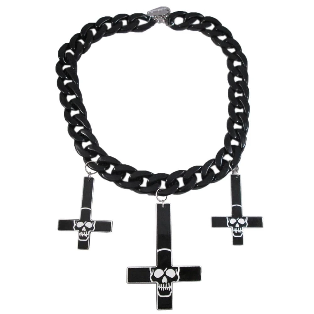 Inverted Cross Skull Necklace Black 1 Inverted Cross Skull Necklace Black