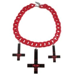 Inverted Cross Skull Necklace Red
