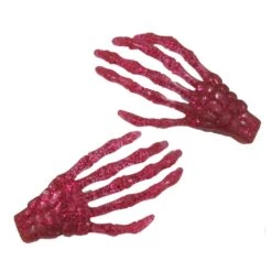 Skeleton Bone Hand Hairslides Pink Glitter