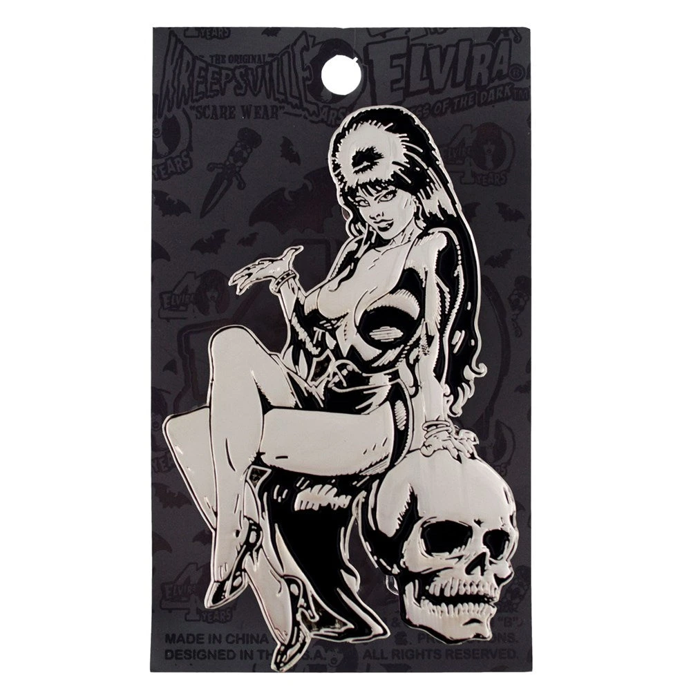Elvira Silver Comic Skull Enamel Pin 2 Elvira Silver Comic Skull Enamel Pin - Image 2