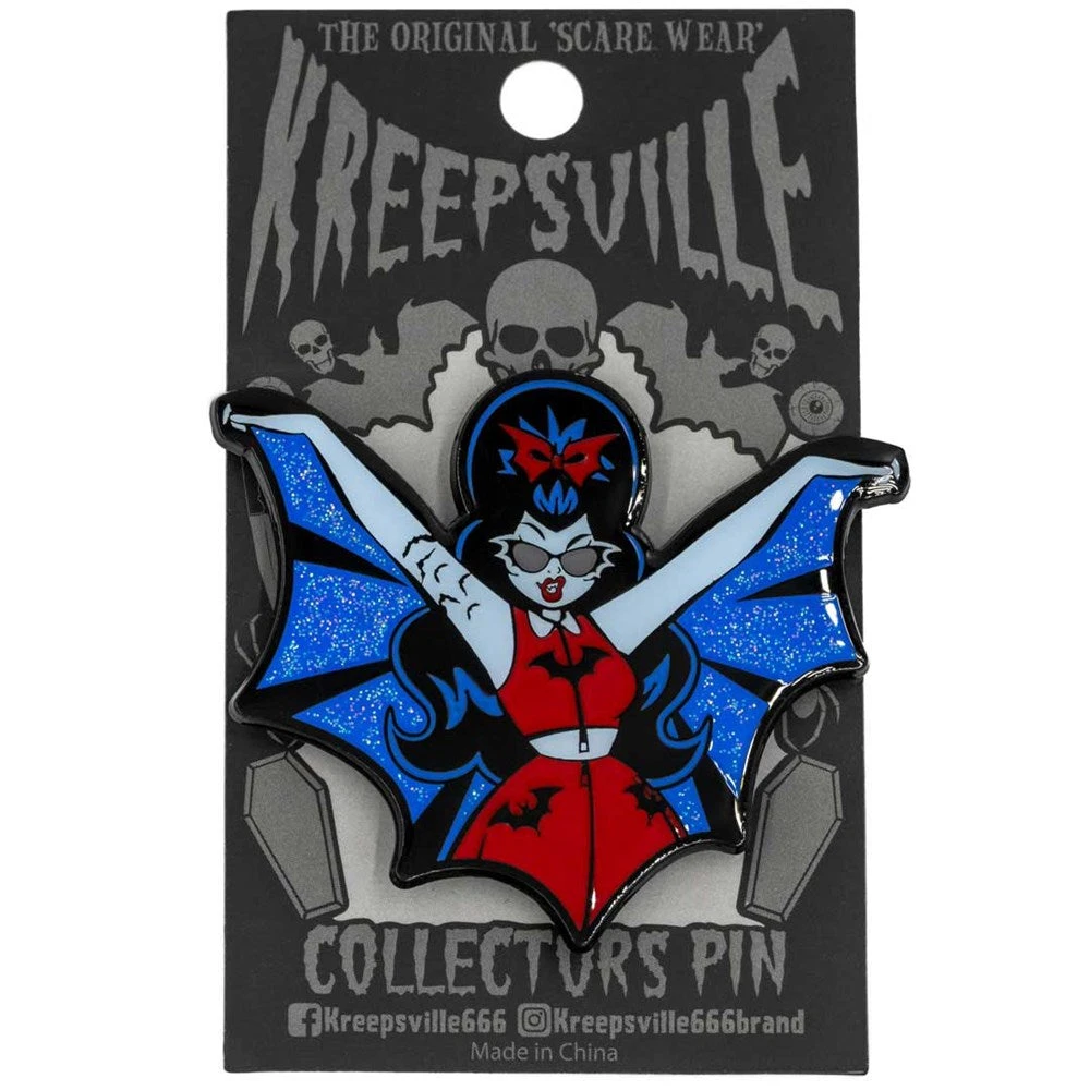 Vampire Girl Batwing Glitter Enamel Pin 2 Vampire Girl Batwing Glitter Enamel Pin - Image 2