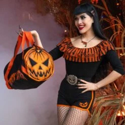 Pumpkin Trick Or Treat Barrel Bag -Creepy Wear World BGBTT 6