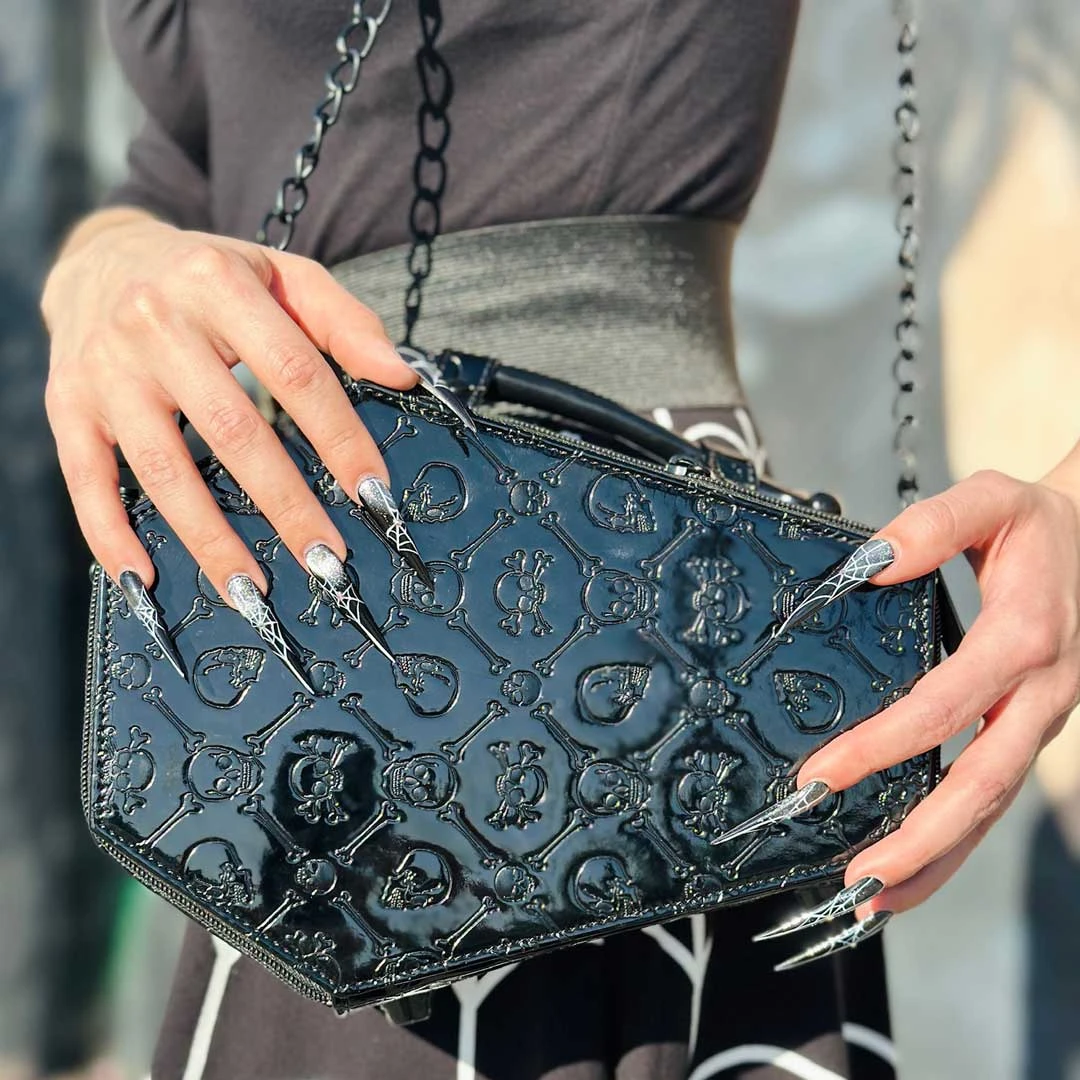 Embossed Patent Skull Crossbones Coffin Purse Bag 6 Embossed Patent Skull Crossbones Coffin Purse Bag - Image 6