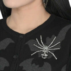 Dia Spider Skull Brooch Clear -Creepy Wear World BRSSC 3