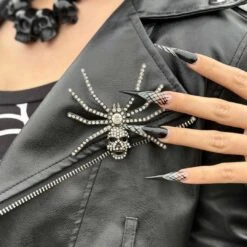 Dia Spider Skull Brooch Clear -Creepy Wear World BRSSC 5