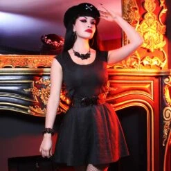 Death Repeat Embossed Skater Dress -Creepy Wear World DRMDRE 5