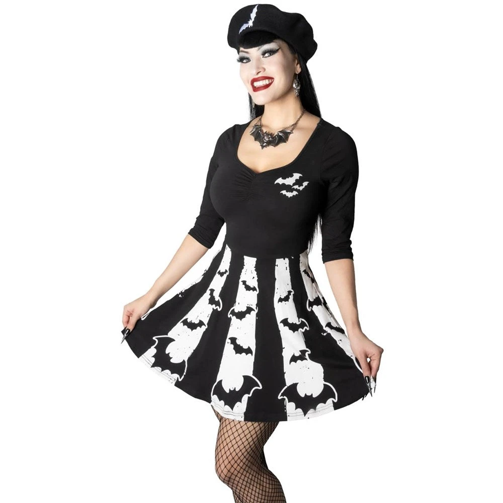 Bat Stripe White Skater Dress 1 Bat Stripe White Skater Dress