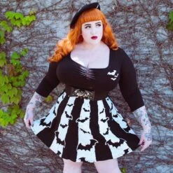 Bat Stripe White Skater Dress 7 Bat Stripe White Skater Dress -Creepy Wear World DRSKBSW 4