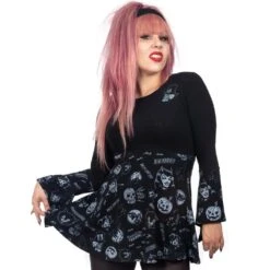 Spookshow Bell Sleeve Babydoll Top Blk/Grey -Creepy Wear World DRSKSSBG 3 9bf2e170 23e9 47e9 96d9 00b6c364443a