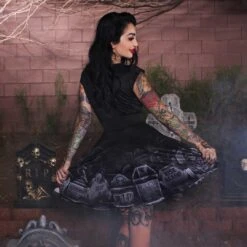 Tombstone Bats Skater Dress 9 Tombstone Bats Skater Dress -Creepy Wear World DRSKTB 5