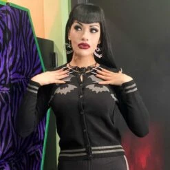 Bat Flock Grey Cardigan -Creepy Wear World GCBFG 4