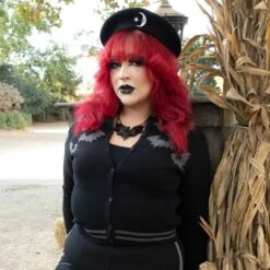 Bat Flock Grey Cardigan -Creepy Wear World GCBFG 5