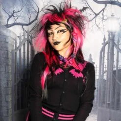 Bat Flock Pink Cardigan -Creepy Wear World GCBFP 5