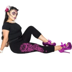 Dia De Los Muertos Pink Capri Leggings -Creepy Wear World GCPDDP 3