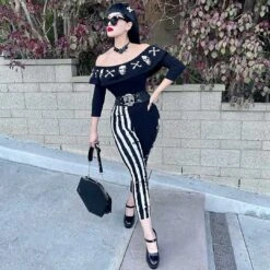 Strange & Unusual Stripe Capri Leggings 7 Strange & Unusual Stripe Capri Leggings -Creepy Wear World GCPSUS 3