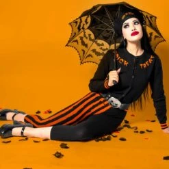 Trick Or Treat Stripe Capri Leggings -Creepy Wear World GCPTTS 4