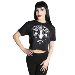 Vampira Bat Wing Crest Crop Tee -Creepy Wear World GCTVBW 3