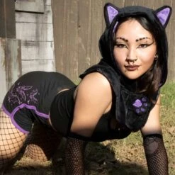 Black Cat Horror Hood 10 Black Cat Horror Hood -Creepy Wear World GHHCB 5