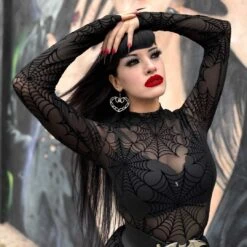 Spiderweb Mesh Mock Neck Top -Creepy Wear World GMTSWNT 4
