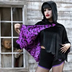 Bat Wing Velvet Purple Short Cape -Creepy Wear World GSCBWVB 4