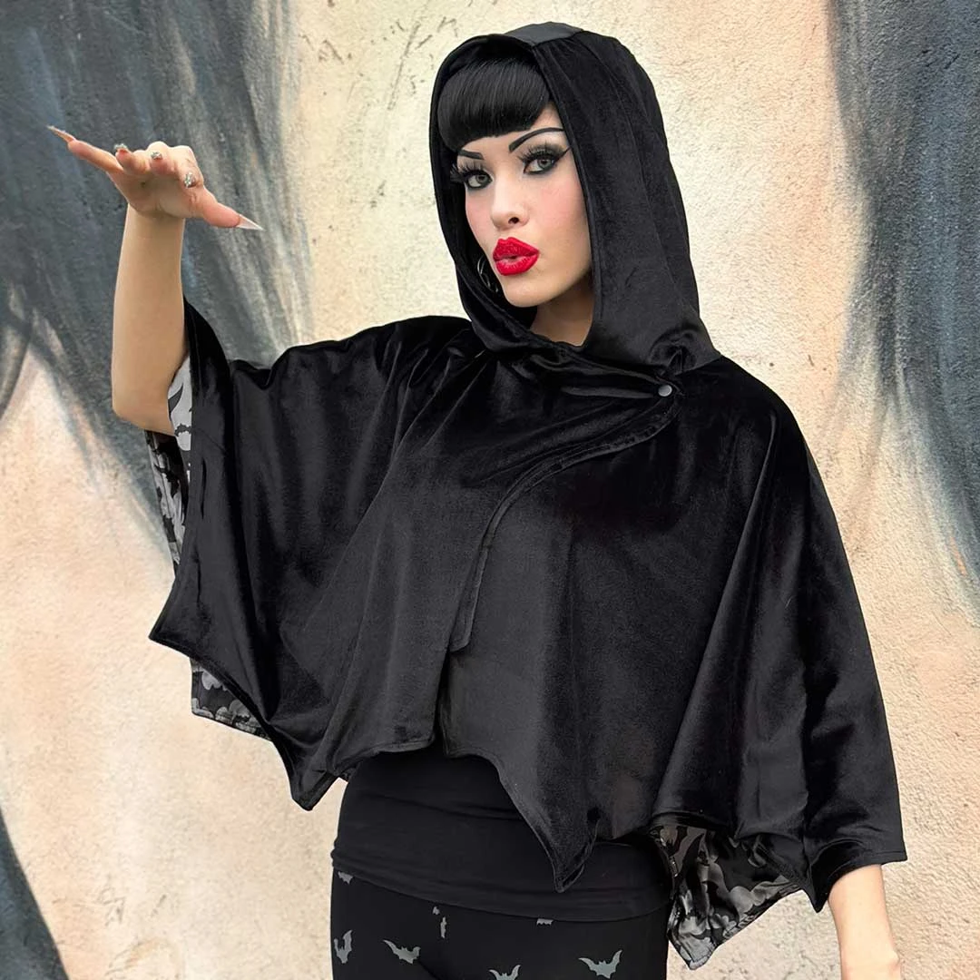 Bat Wing Velvet Grey Short Cape 4 Bat Wing Velvet Grey Short Cape - Image 4