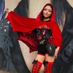 Bat Wing Velvet Red Short Cape -Creepy Wear World GSCBWVR 6