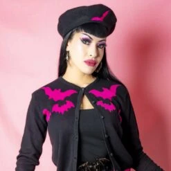 Bat Repeat Pink Beret Hat -Creepy Wear World HBBBRPK 4