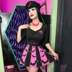 Bat Repeat Pink Beret Hat -Creepy Wear World HBBBRPK 5