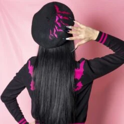 Bat Repeat Pink Beret Hat -Creepy Wear World HBBBRPK 6