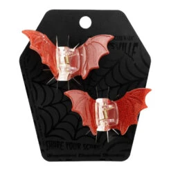 Bat Med Claw Clip Set Red Glitter 6 Bat Med Claw Clip Set Red Glitter -Creepy Wear World HCCSMBRG 3