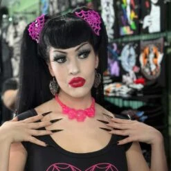 Spiderweb Hair Claw Clip Pink 9 Spiderweb Hair Claw Clip Pink -Creepy Wear World HCCSWP 5