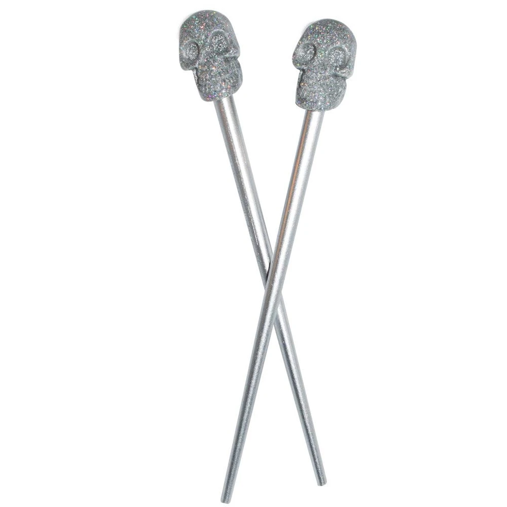 Skull Collection Silver Glitter Hair Sticks 1 Skull Collection Silver Glitter Hair Sticks