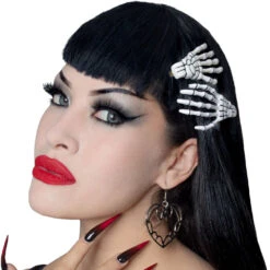 Skeleton Bone Hand Hairslides White 7 Skeleton Bone Hand Hairslides White -Creepy Wear World HSBHW 3