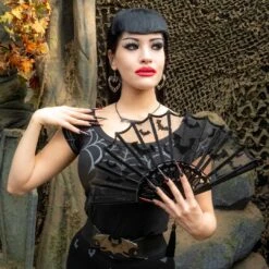 Bat Lace Hand Fan -Creepy Wear World HWFBL 4