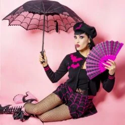 Spiderweb Scallop Fan Pink 8 Spiderweb Scallop Fan Pink -Creepy Wear World HWFEWP 4