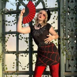 Spiderweb Scallop Fan Red 8 Spiderweb Scallop Fan Red -Creepy Wear World HWFEWR 4
