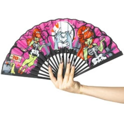 Zombie Girl Pink Fabric Fan -Creepy Wear World HWFZGP 3