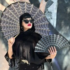 Spiderweb Grey And Black Fabric Parasol 7 Spiderweb Grey And Black Fabric Parasol -Creepy Wear World HWPSWB 4