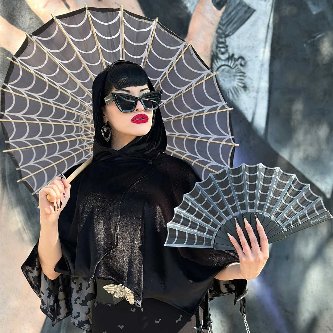 Spiderweb Grey And Black Fabric Parasol 4 Spiderweb Grey And Black Fabric Parasol - Image 4