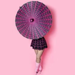 Spiderweb Pink And Black Fabric Parasol -Creepy Wear World HWPSWP 3