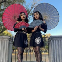 Spiderweb Red And Black Fabric Parasol -Creepy Wear World HWPSWR 3