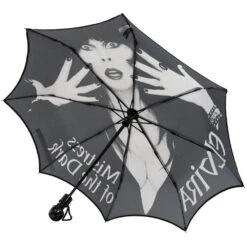 Skull Handle Elvira Classic Logo Umbrella 6 Skull Handle Elvira Classic Logo Umbrella -Creepy Wear World HWSHECL 3