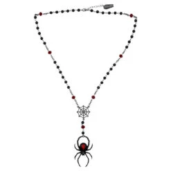 Black Widow Spider Rosary Charm Necklace