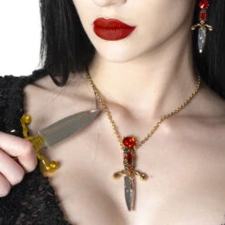Elvira Dagger Necklace Red 8 Elvira Dagger Necklace Red -Creepy Wear World JNEDR 4