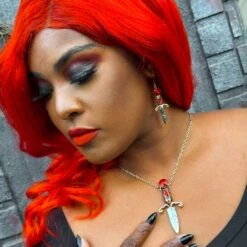 Elvira Dagger Necklace Red 9 Elvira Dagger Necklace Red -Creepy Wear World JNEDR 5